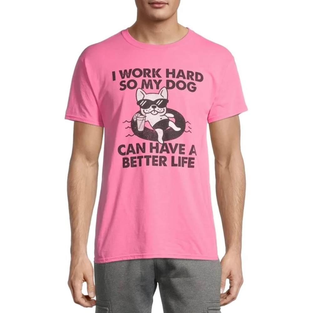 Men’s Pink Cute Dog Puppy Lover Funny Graphic Tee Shirt XL Vintage
